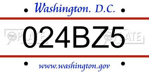 024BZ5 District Of Columbia License Plate