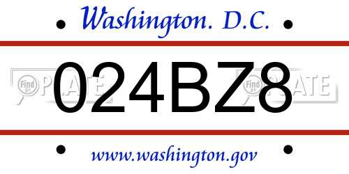 024BZ8 District Of Columbia License Plate