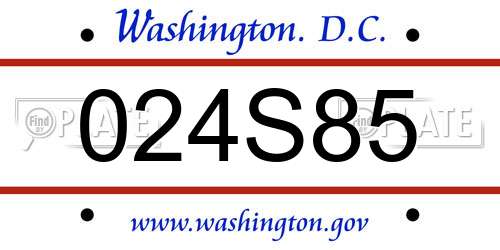 024S85 District Of Columbia License Plate
