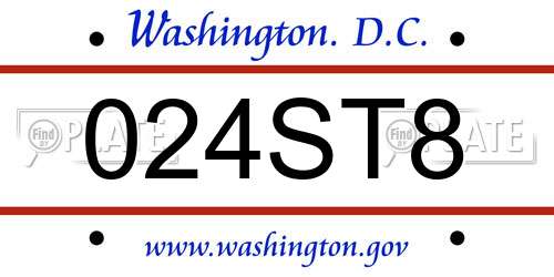024ST8 District Of Columbia License Plate
