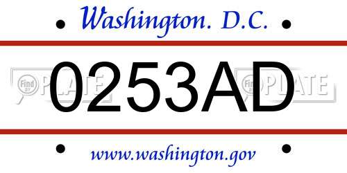 0253AD District Of Columbia License Plate