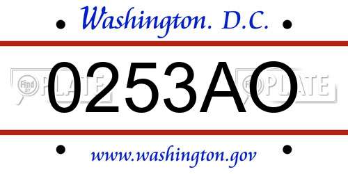 0253AO District Of Columbia License Plate