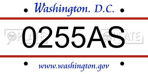 0255AS District Of Columbia License Plate