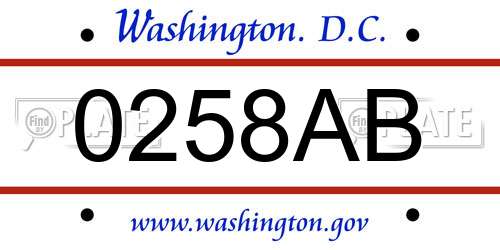 0258AB District Of Columbia License Plate