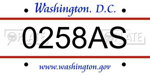 0258AS District Of Columbia License Plate
