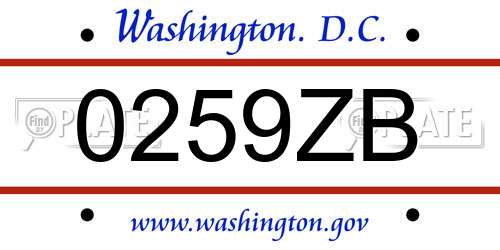 0259ZB District Of Columbia License Plate