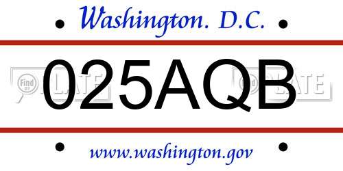 025AQB District Of Columbia License Plate