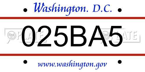 025BA5 District Of Columbia License Plate