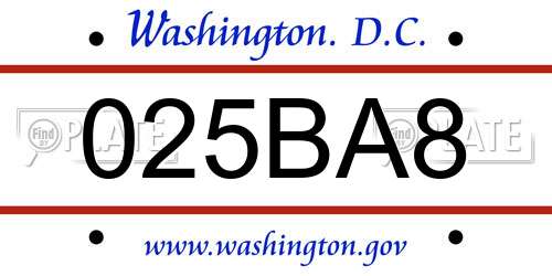 025BA8 District Of Columbia License Plate