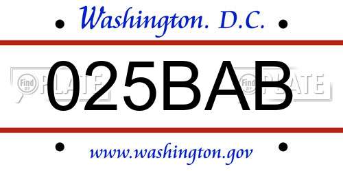 025BAB District Of Columbia License Plate