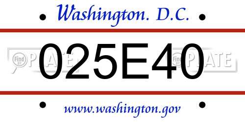 025E40 District Of Columbia License Plate