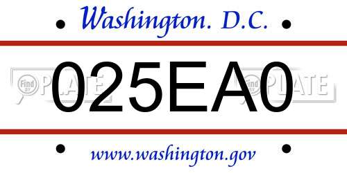 025EA0 District Of Columbia License Plate