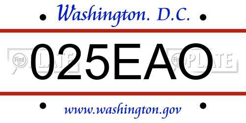 025EAO District Of Columbia License Plate