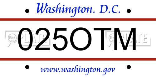 025OTM District Of Columbia License Plate