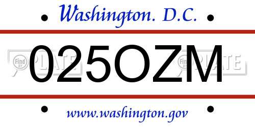 025OZM District Of Columbia License Plate