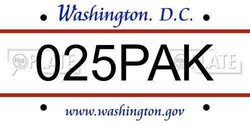 025PAK District Of Columbia License Plate