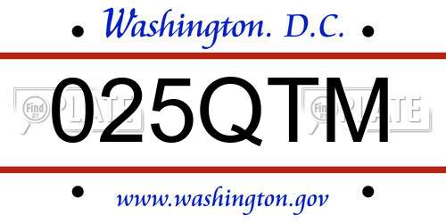 025QTM District Of Columbia License Plate