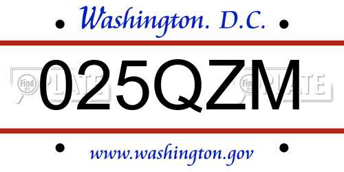 025QZM District Of Columbia License Plate