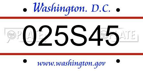 025S45 District Of Columbia License Plate