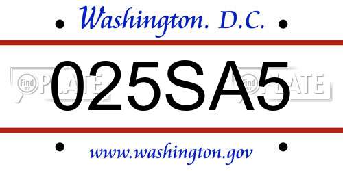 025SA5 District Of Columbia License Plate