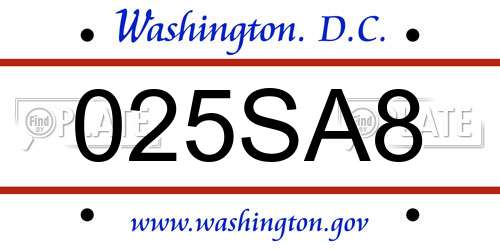 025SA8 District Of Columbia License Plate