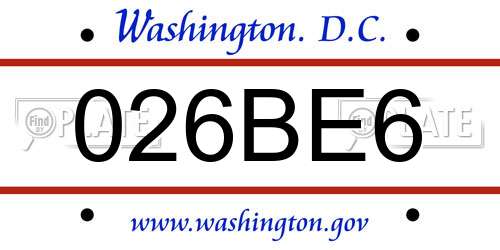 026BE6 District Of Columbia License Plate