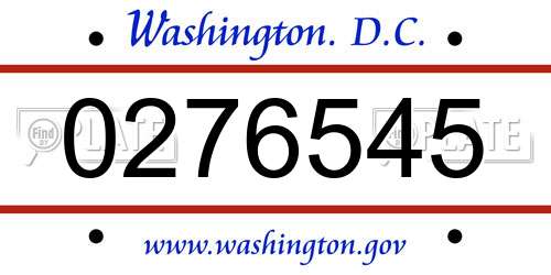 0276545 District Of Columbia License Plate