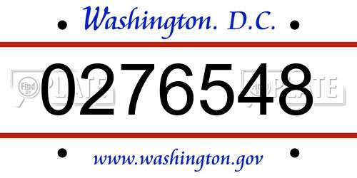 0276548 District Of Columbia License Plate