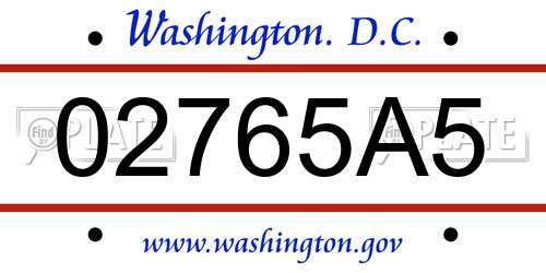 02765A5 District Of Columbia License Plate