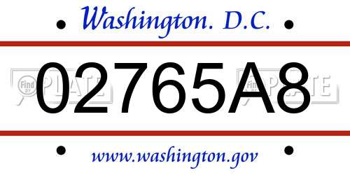 02765A8 District Of Columbia License Plate