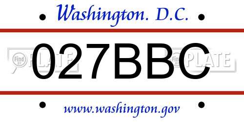 027BBC District Of Columbia License Plate