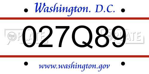 027Q89 District Of Columbia License Plate