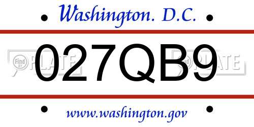 027QB9 District Of Columbia License Plate