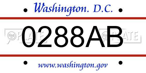 0288AB District Of Columbia License Plate