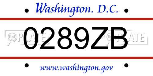 0289ZB District Of Columbia License Plate