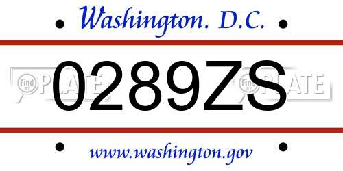 0289ZS District Of Columbia License Plate