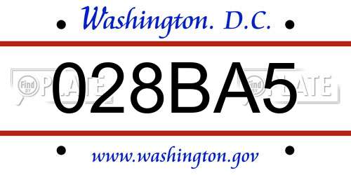 028BA5 District Of Columbia License Plate