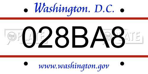 028BA8 District Of Columbia License Plate