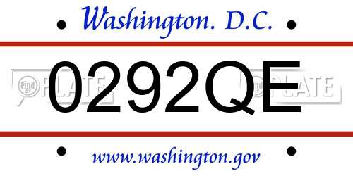 0292QE District Of Columbia License Plate