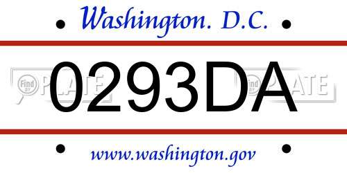 0293DA District Of Columbia License Plate
