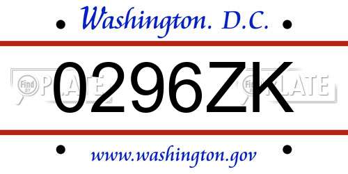 0296ZK District Of Columbia License Plate