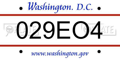 029EO4 District Of Columbia License Plate