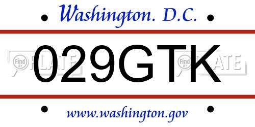 029GTK District Of Columbia License Plate