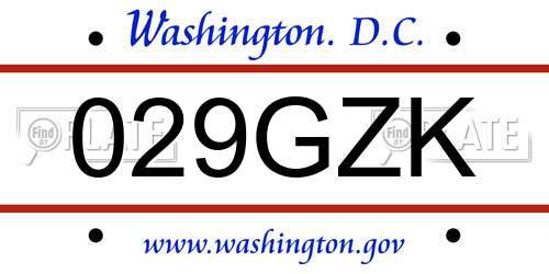 029GZK District Of Columbia License Plate