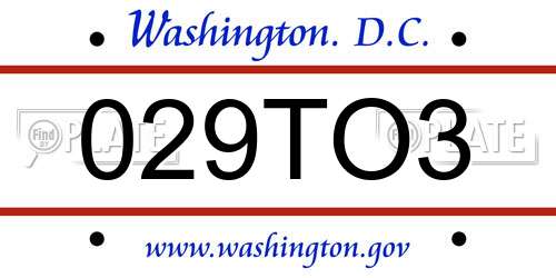 029TO3 District Of Columbia License Plate