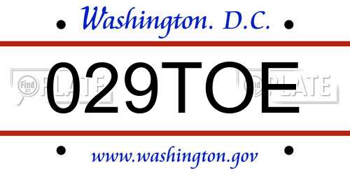 029TOE District Of Columbia License Plate