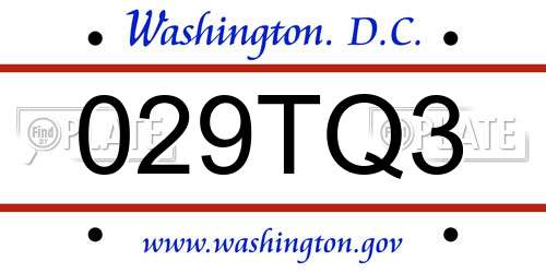 029TQ3 District Of Columbia License Plate