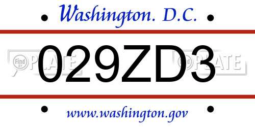 029ZD3 District Of Columbia License Plate