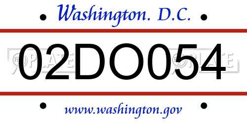 02DO054 District Of Columbia License Plate