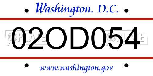 02OD054 District Of Columbia License Plate